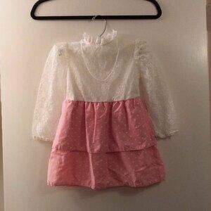 Vintage 1988 White Lace & Pink Polka Dot Dress - Size 4